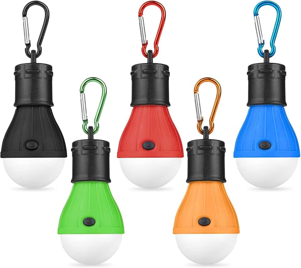 Flintronic 5 Stücke Campinglampe, LED Camping Lampe LED Camping Laterne Zeltlampe Glühbirne , Camping Licht mit Karabiner, Notlicht , Lampen für Abenteuer, Angeln, Stromausfall Wasserdicht