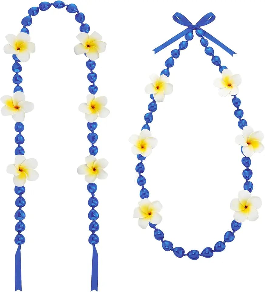 Suncalla Kukui Nut Lei 2026 Graduation Lei 48 Inch 3D Tropical Hawaii Luau Wreaths Necklace Artificial Plumeria Flower for High School College Grad Party Accessories