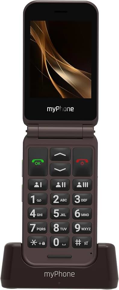 myPhone Harmony LTE Seniorenhandy ohne Vertrag, Klapphandy mit SOS-Taste, große Tasten, 2,8"+ 1,44" Farbdisplay, 2 MP Kamera, Ladestation, 4G, 1300 mAh, 64 GB, Bluetooth – Praline Collection