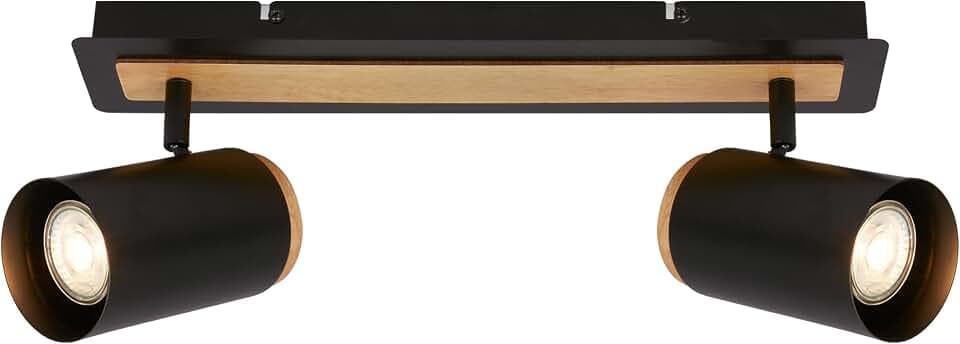 BRILONER - Deckenlampe schwenkbar, GU10 Fassung, max. 9W, Deckenleuchte, Lampe, Wohnzimmerlampe, Schlafzimmerlampe, Küchenlampe, Deckenstrahler, Deckenbeleuchtung, 40 cm, Schwarz-Holz