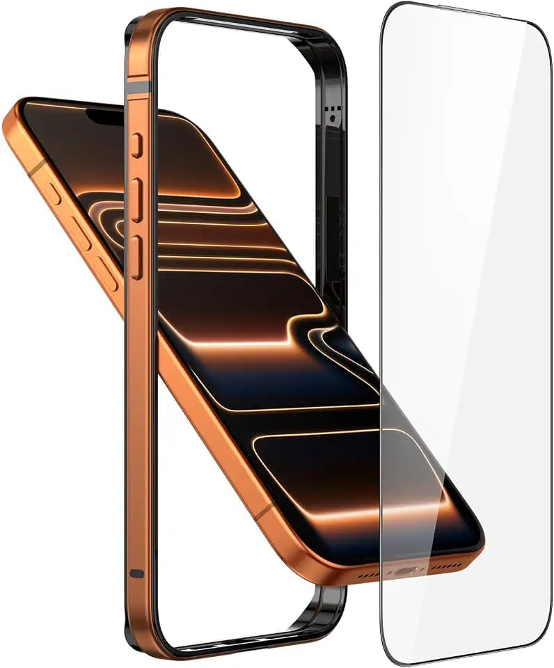 Metal Bumper Case for iPhone 17 Pro / 18 Pro, Aluminum Frame Slim Case [Soft Silicone Inner Bumper][Raised Edge Protection] HD Tempered Glass Screen Protector Cover for iPhone 17 Pro / 18 Pro