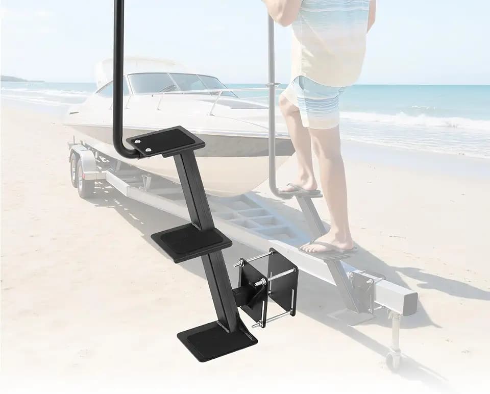 VEVOR Boat Trailer Steps, 3-Step, Heavy-Duty Boat Trailer Steps with Handle, Non-Slip Surface, 3 Mounting Angle Options, Carbon Steel Ladder Suitable for 3" x 3"/3" x 5"/4" x 4" Frame, Side Mounting