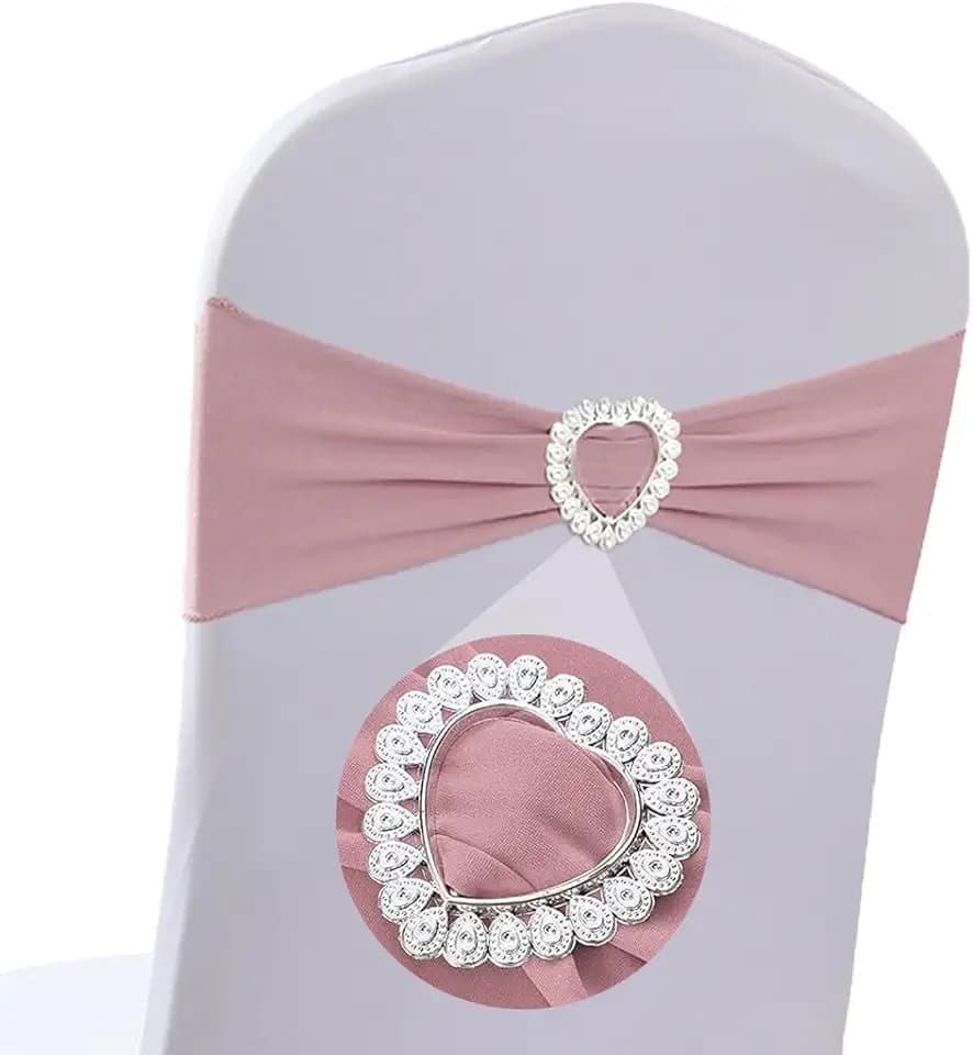 Spandex Dusty Pink Chair Sashes Bows 50 Pack Stretch Chair Cover Bands with Buckle Slider Elastic Chair Ties for Wedding Banquet Party Event Decoration