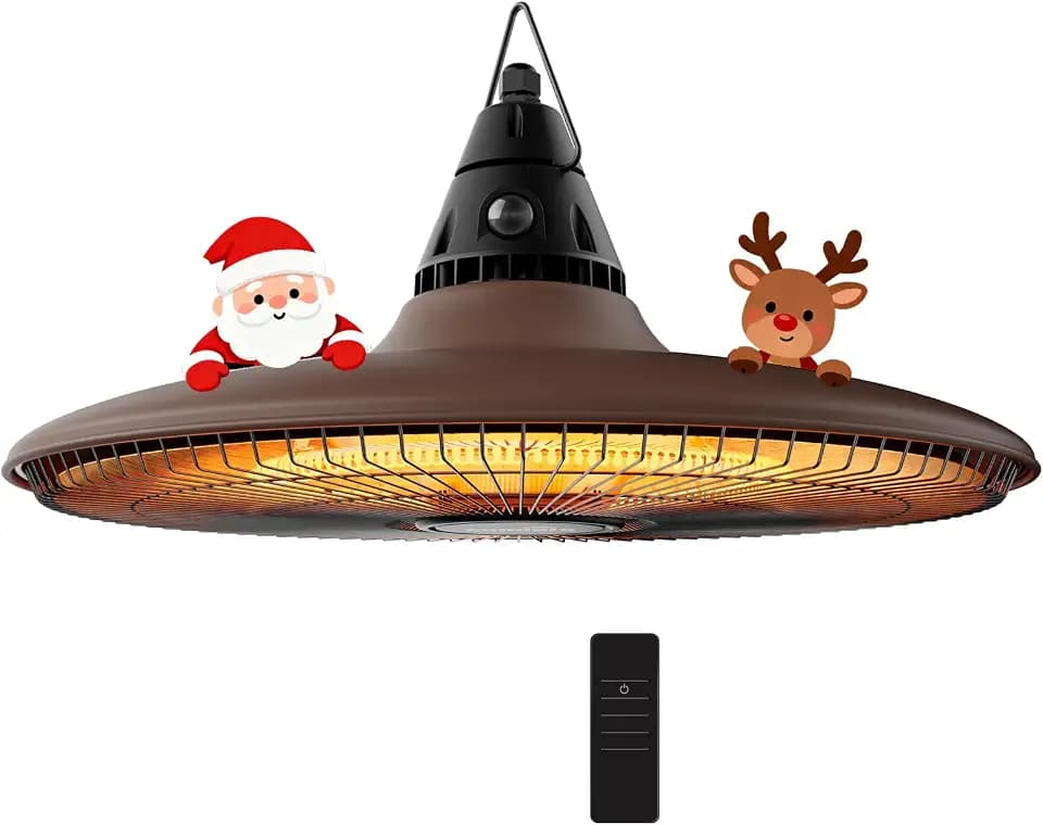 Sundate Hanging Heater, 1500W Outdoor Electric Patio Ceiling Heater with Remote Control, Infrared for Courtyard, Garage, Patio, Overheat & Tip-Over Protection, Waterproof, Brown