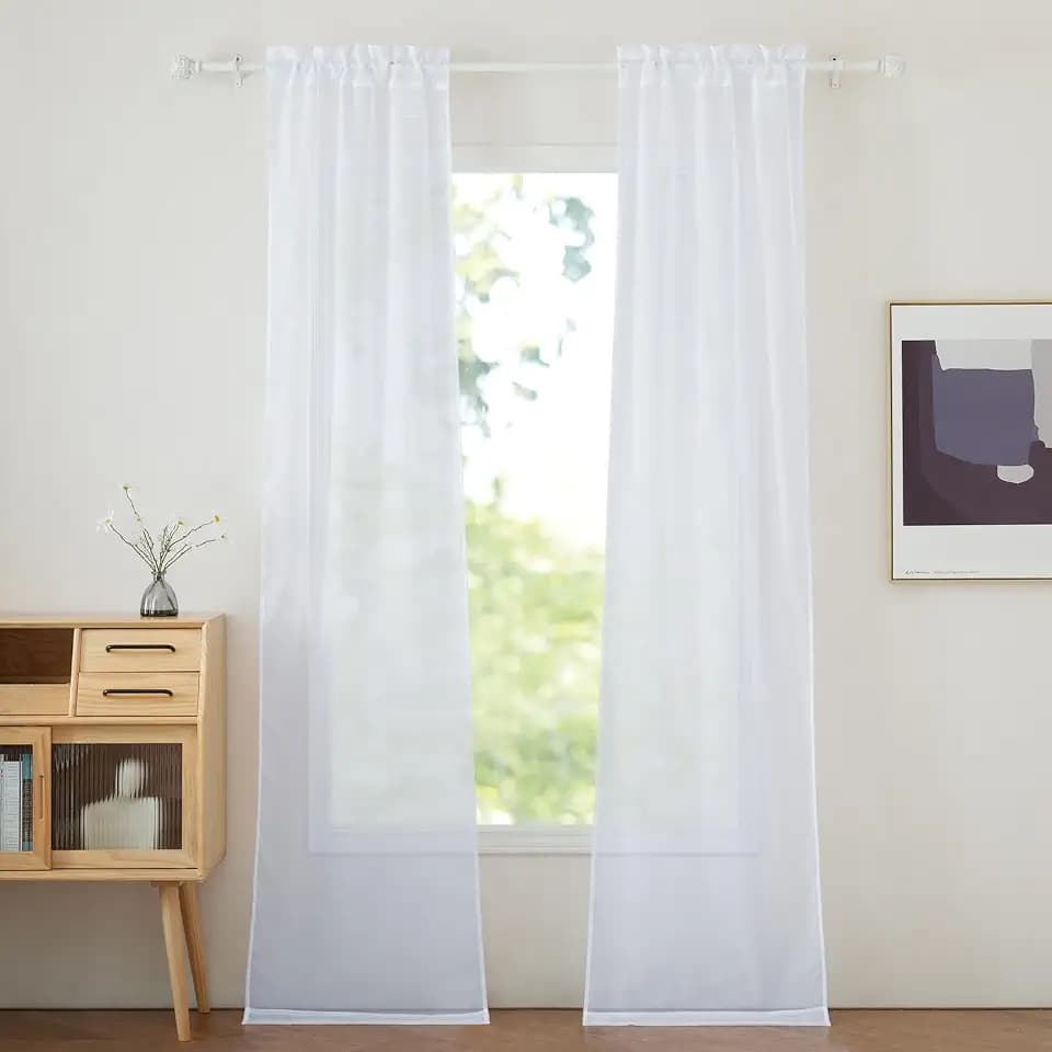 PONY DANCE Scheibengardine Balkontür Französischer Türvorhang mit Stangedurchzug B 60 x H 240 cm Voile Vorhang Transparent Gardine Weiß mit Stangedurchzug