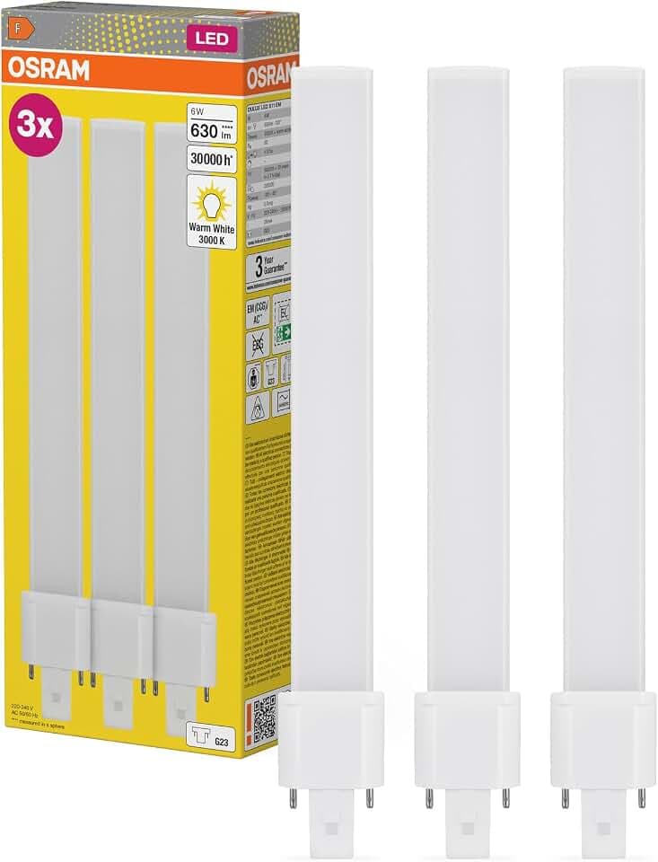 Osram DULUX S11 LED Kompaktlampe, 6W, 630lm, 3000K Warmweiß, Sockel G23, 230V AC/CCG, CRI 80, 32,3mm Durchmesser