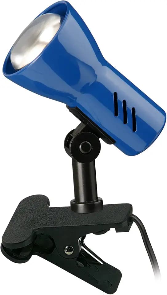 BRILONER - Schreibtischlampe mit Kabelschalter, schwenkbar, E14 Fassung, max. 40 Watt, Klemmlampe, Klemmleuchte, Nachttischlampe, Leselicht Kinder, Bürolampe, Leselampe Bett, 6,5x11,5x10,8 cm, Blau
