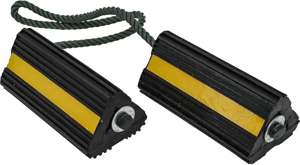 Buyers Products WC24483 Heavy Duty Wheel Chock Set, 4x4x8 Rubber Wheel Chocks with 36 Inch Nylon Rope, Rust & Chemical Proof, Reflective Tape, for Trucks, Utility Vehicles, Ground Support Equipment