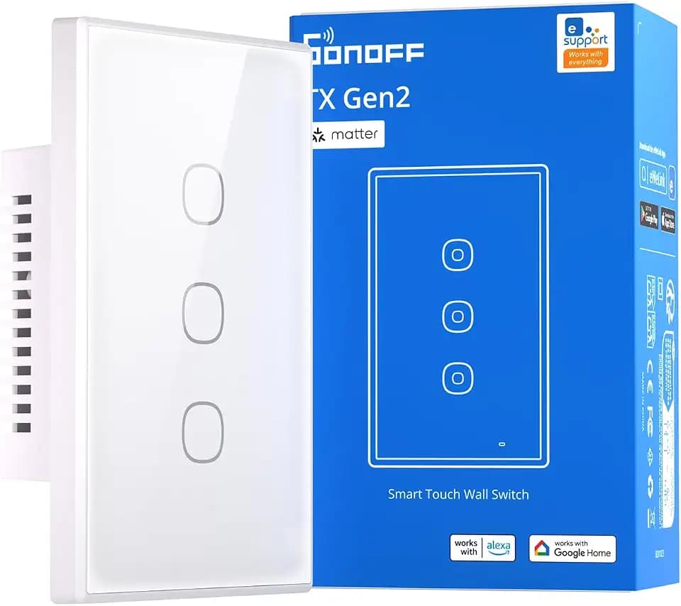 SONOFF TX Gen2 Smart Wall Touch Switch, 3-K 120-Type Design, WLAN für eWeLink Automation, Matter Enabled, Funktioniert mit Apple Home/Google Home/Amazon Alexa - T6-3C-120M