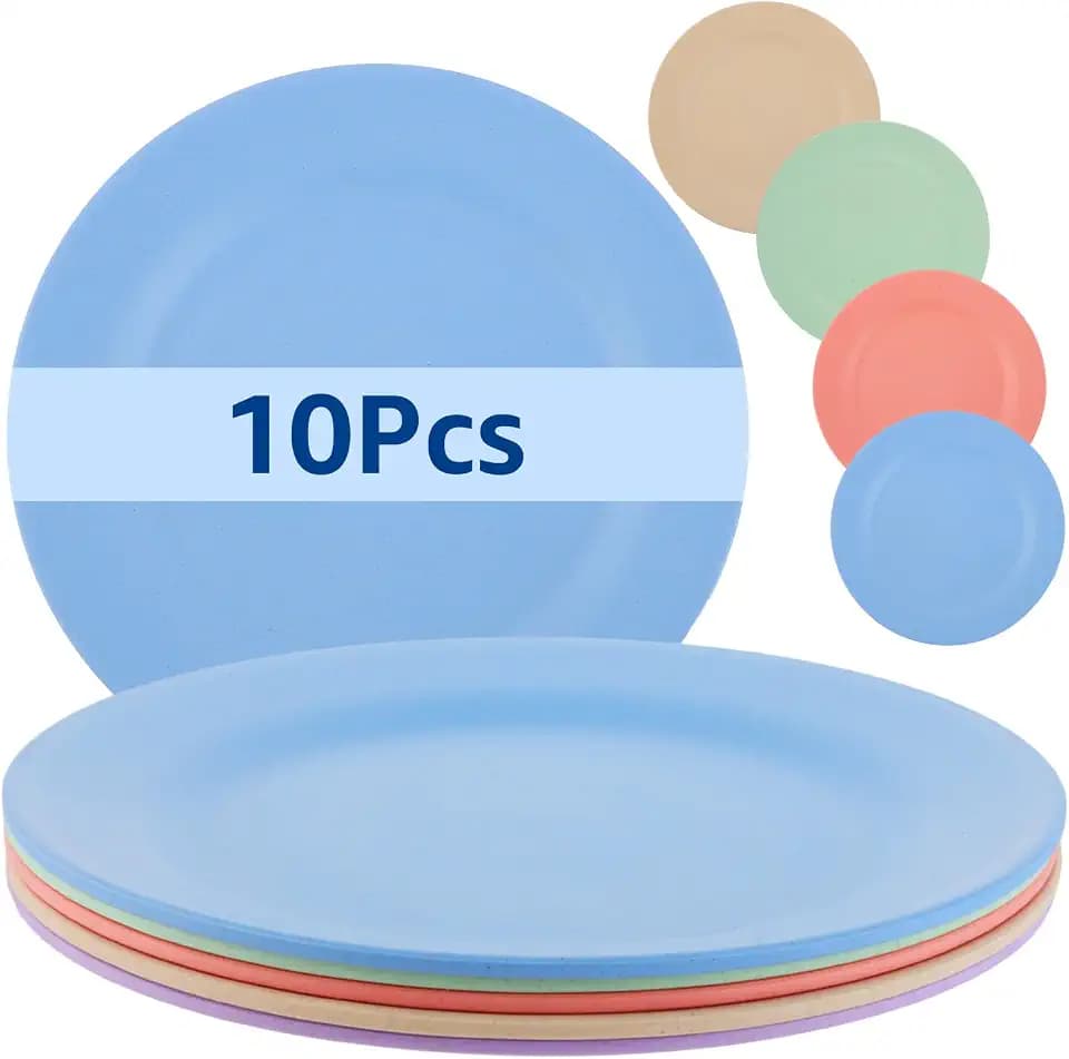 DAJAVE 10 Stück Teller Set, 28cm Groß Speiseteller, Abbaubar Gesunde Unzerbrechliches Plastikteller Kuchenteller für Kinder und Erwachsene, Geschirrspüler & Mikrowelle Safe und Gesund