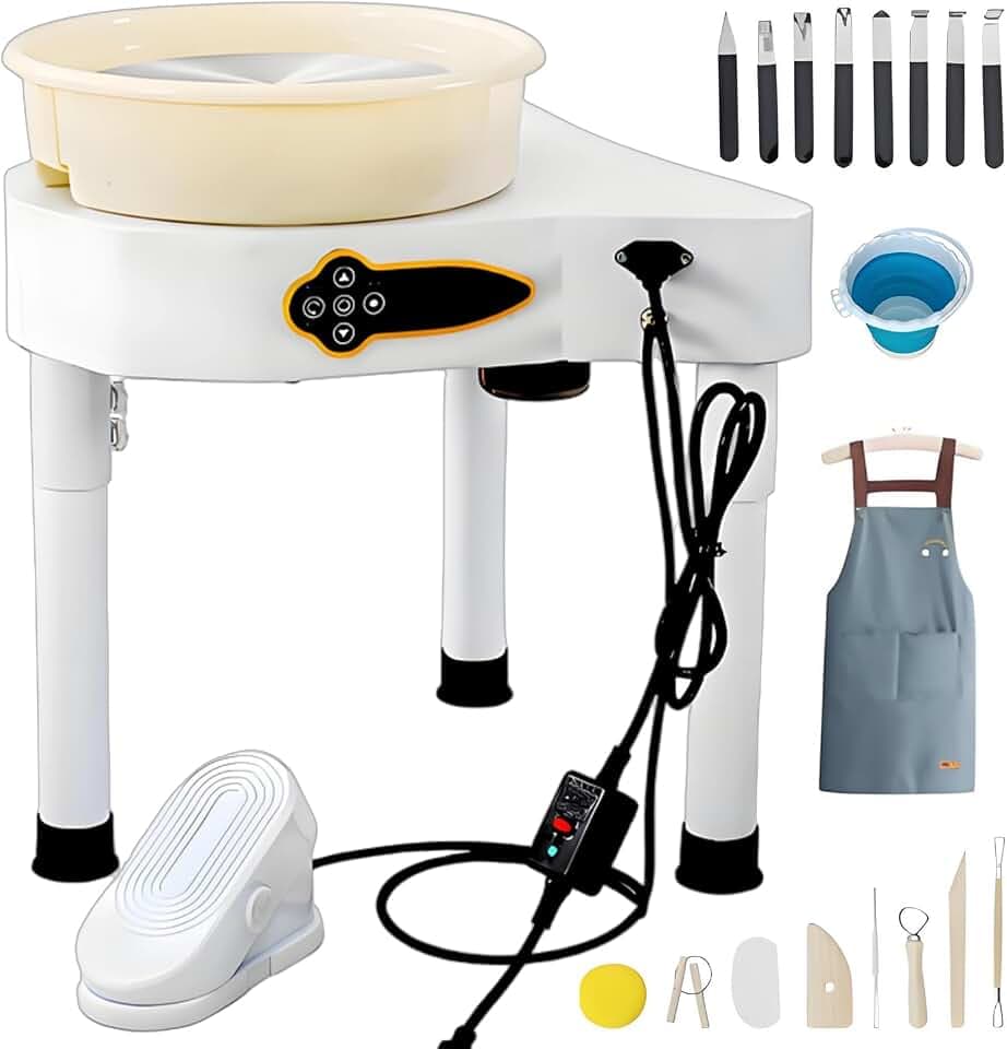 11 inch Pottery Wheel Machine,350W Direct Drive Motor,with LCD Panel,Adjustable Speed Foot Pedal Control,Detachable Basin,Clay Tools for Kids, Adults, Beginners, Art Craft Work Home DIY