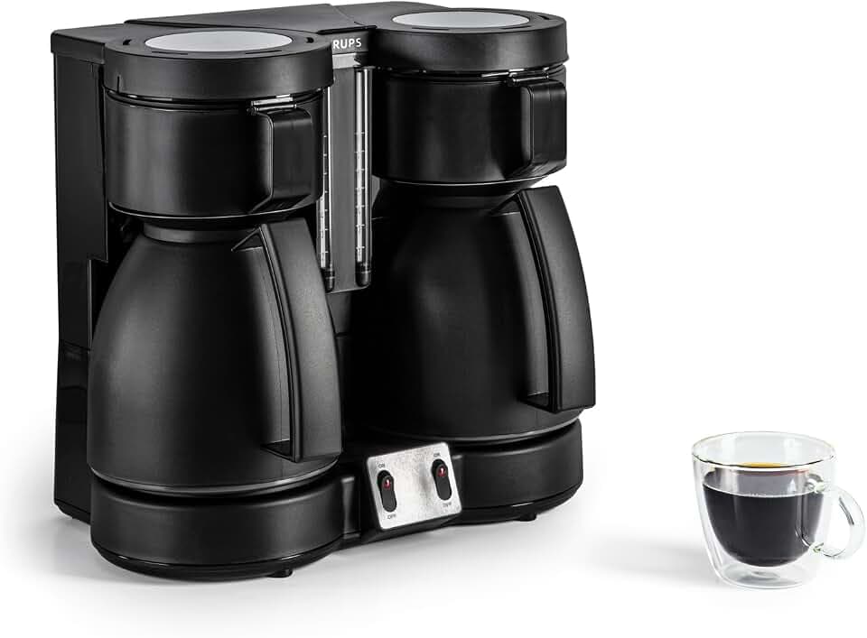 KRUPS Duothek Thermo Filterkaffeemaschine, zwei separate Isolierkannen und Brühvorgänge, sehr gute Isolierleistung, Ein-und-Aus-Schalter mit Kontrolleuchten, 2 x 8 Tassen, Schwarz, KT8501
