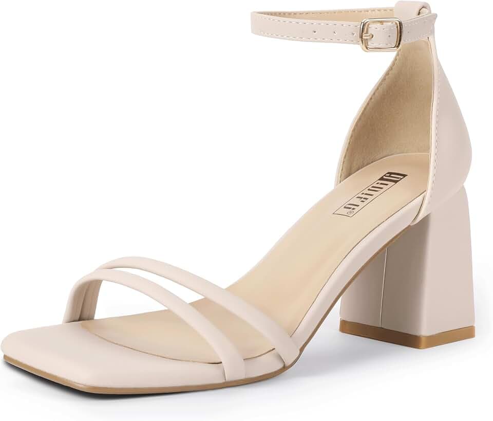 IDIFU IN3 Women's Strappy Chunky Block Heels Square Toe Heeled Sandals