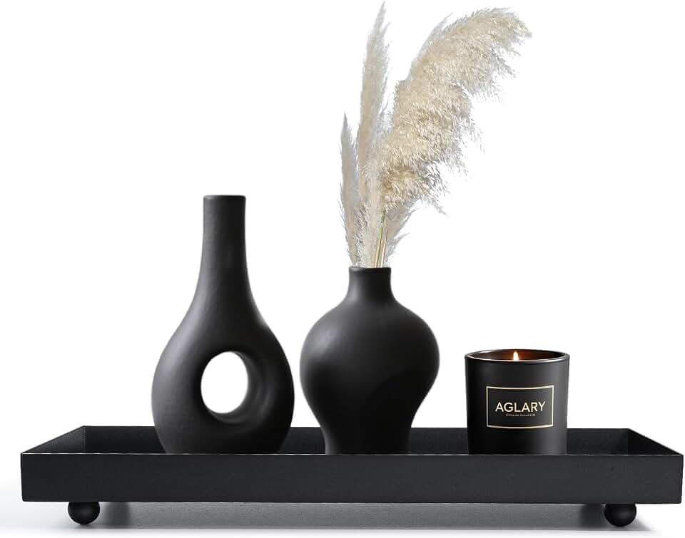 15.5"x5.8" Matte Black Rectangular Metal Tray, Candle & Jewelry Organizer