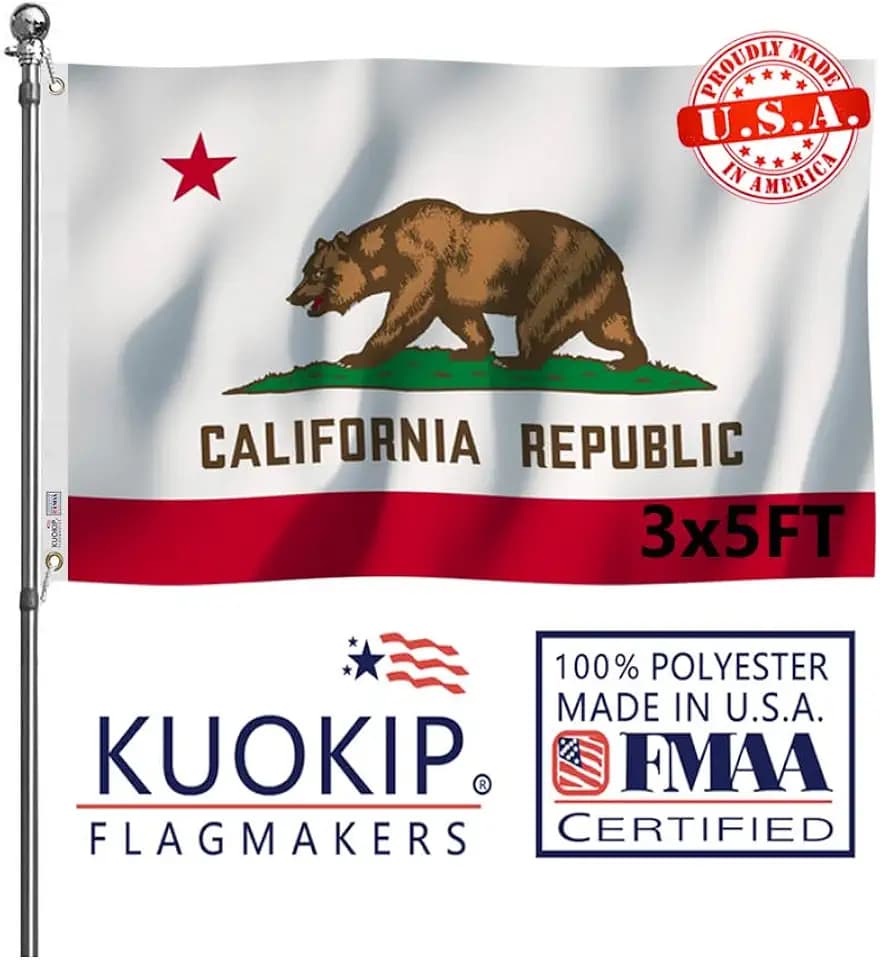 California Republic State Flag 3x5 FT Made in The USA-Heavy Duty Vibrant Colors Double Sided Cali CA Flag with 2 Brass Grommets for Home/Company/Indoor Outdoor Decoration