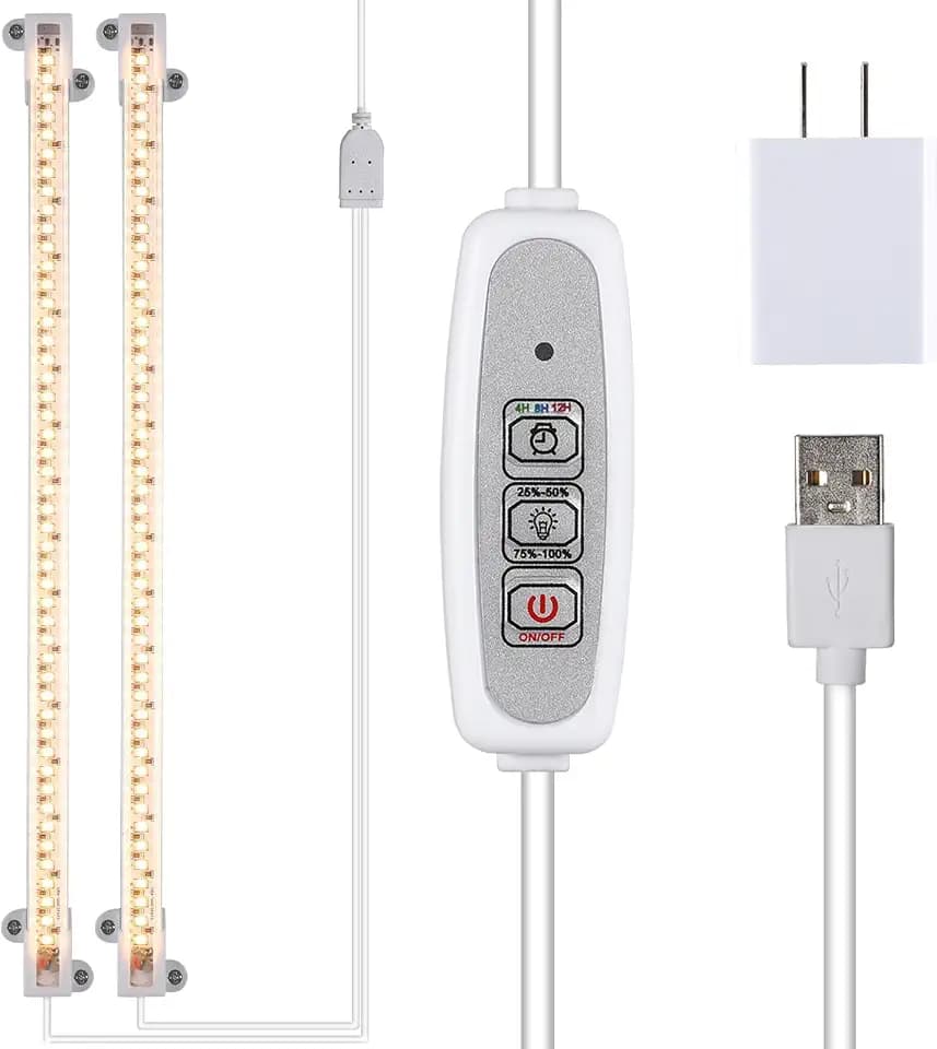 Grow Light Two Heads, Strip Growing Lamp, Full Spectrum Plant Light Strips for Indoor Plants with Auto ON/Off Timer & 4 Dimmable Levels, Led Growth Lamp for Green House Hydroponics Succulent