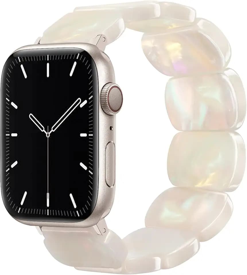 Newlibery Ivory White Beaded Resin Stretch Band for Apple Watch Women, S