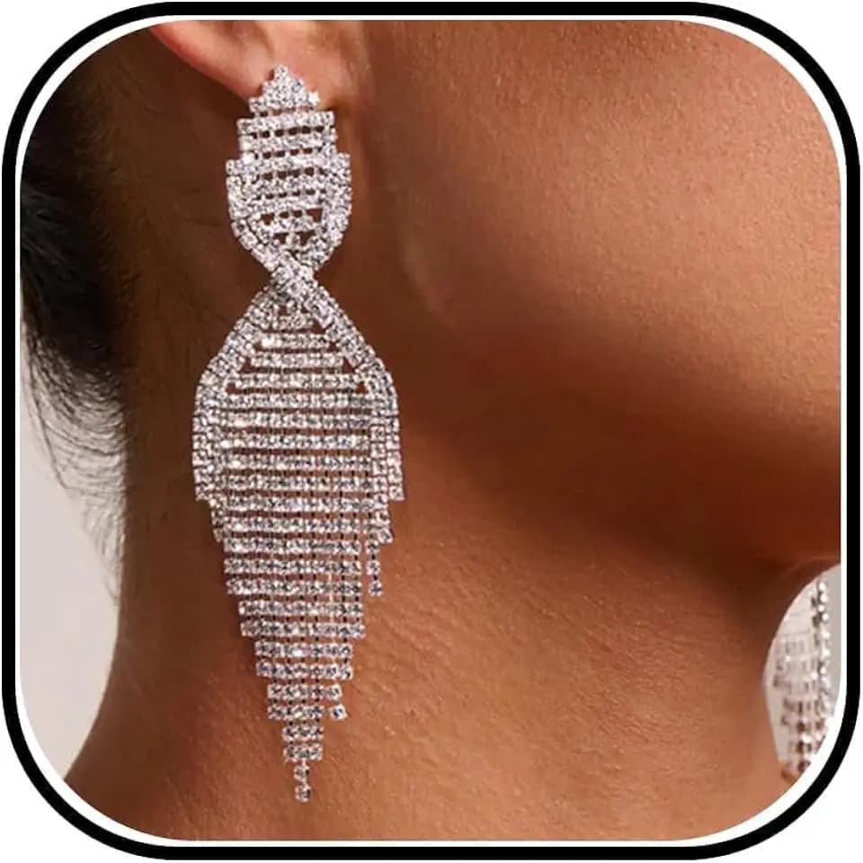 Silver Rhinestone Dangle Earrings Jewelry Sparkly Long Tassel Chandelier Earrings Dangling for Prom Wedding Party Formal Evening Fashion Homecoming Dresses Jewelry Accessories