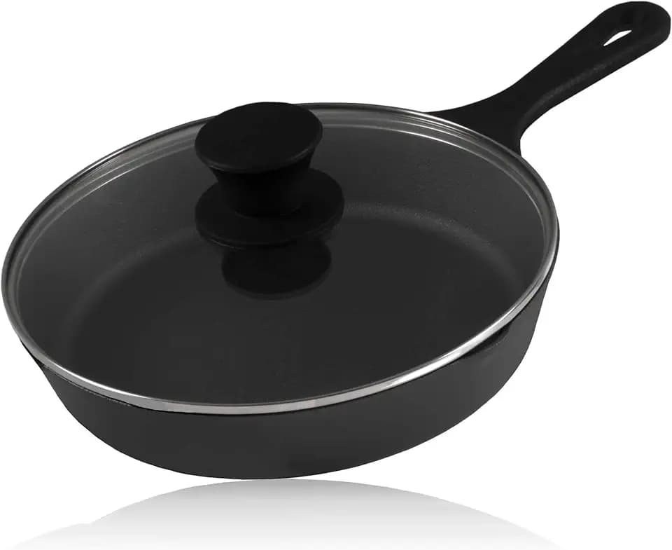 BBQ-Toro Gusseisen Grillpfanne mit Glasdeckel (Ø 19 cm) | Gusseisenpfanne, Grillbratpfanne, Bratpfanne mit Deckel, Steakpfanne
