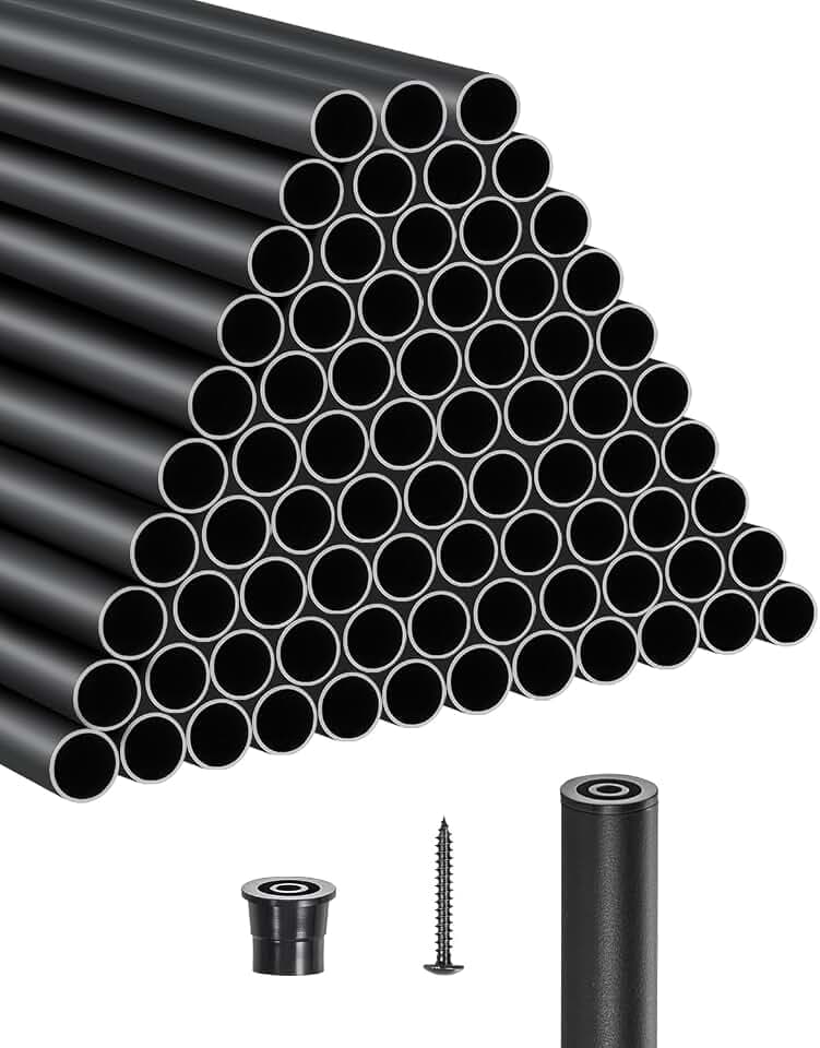 VEVOR Treppengeländer, 101er-Pack, 26 Zoll Aluminium-Treppengeländer, 3/4 Zoll wasserdichtes rundes Metallspindelgeländer, Hohldeckgeländer mit Geländerkappen und Schrauben für Treppen, Veranda