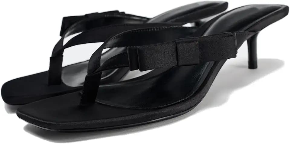 Rhinestone Kitten Heels for Women Bow Thong Sandals Square Open Toe Flip Flops Heels Summer Miami Heeled Sandals Slippers +Memory Foam
