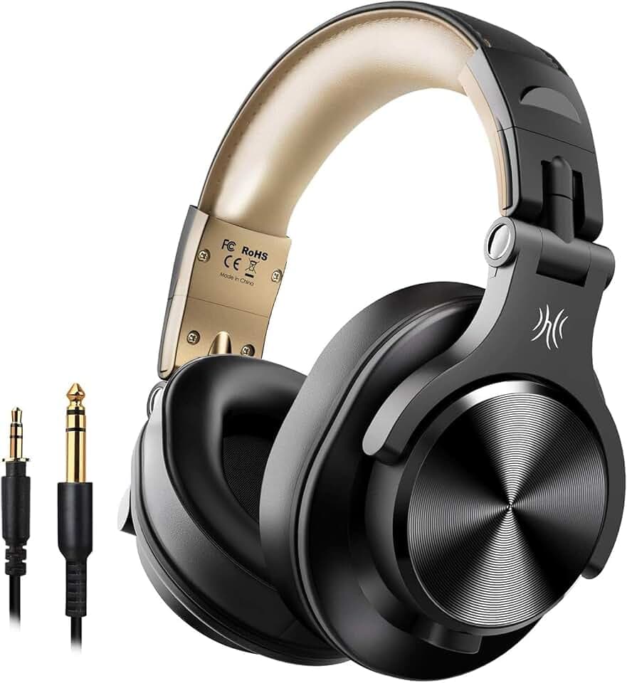OneOdio Bluetooth Kopfhörer Over Ear, 72 Stdn HiFi Stereo Kopfhörer Kabellos, Wireless Headphones mit 6.35mm & 3.5mm Klinke für Studio DJ Handy PC AMP - Gold