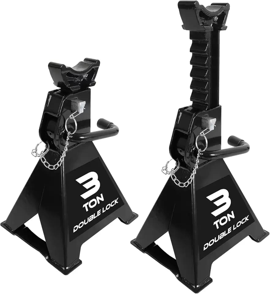 Torin AT43005AB Steel Heavy Duty Jack Stands: Double Locking Pins, 3 Ton (6,000 lb) Capacity, Black, 1 Pair (2 Pack)