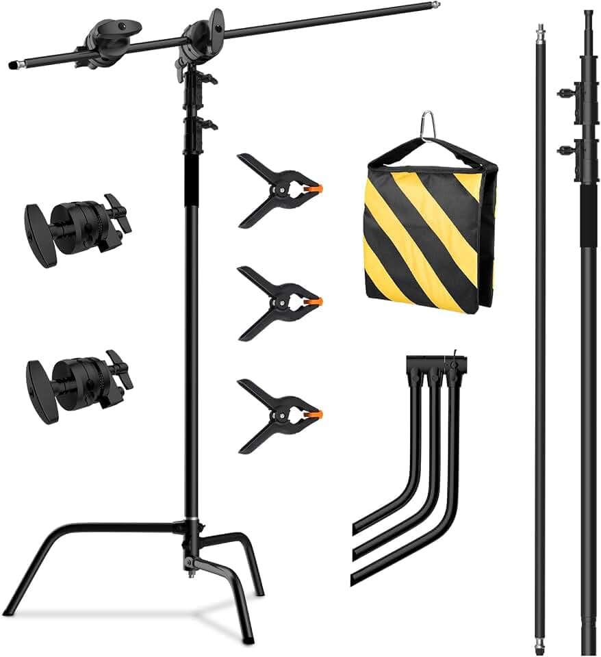 Heavy Duty C Stand with Boom Arm, 6.8ft/210cm Stainless Steel Light Stand