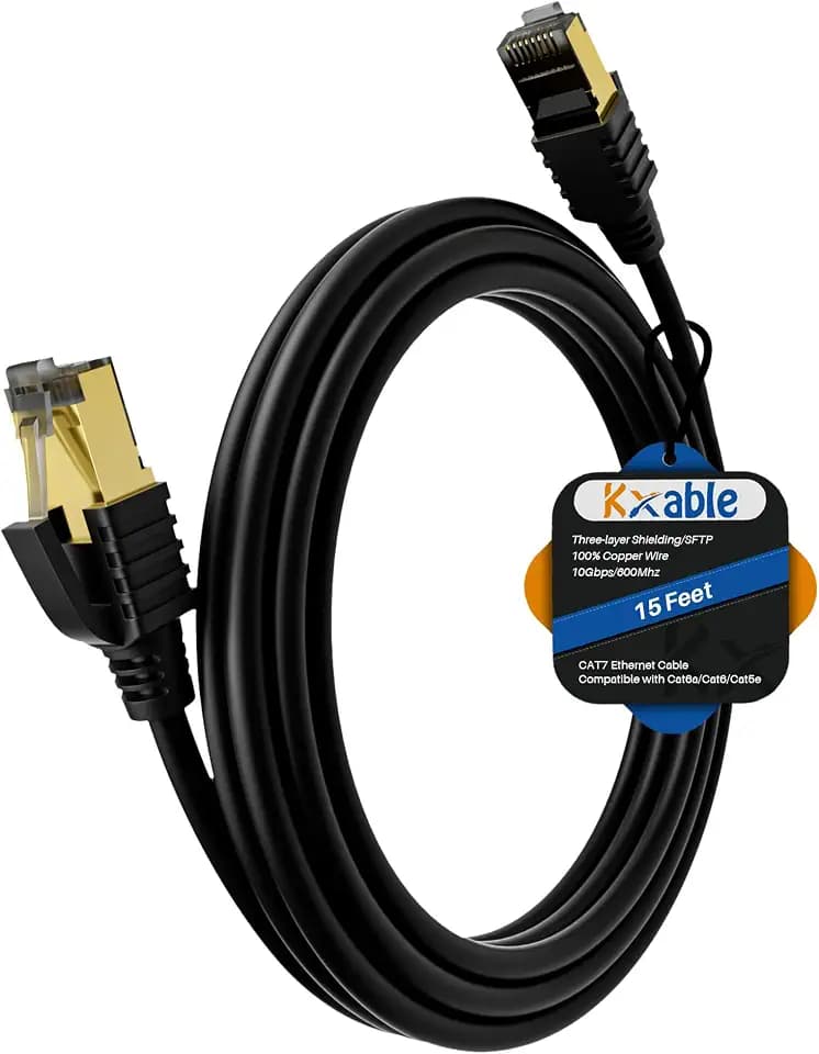 Cat 7 Ethernet Cable 15FT, SFTP 10Gbps High Speed Cat7 RJ45 Cord, OD: 6.0mm
