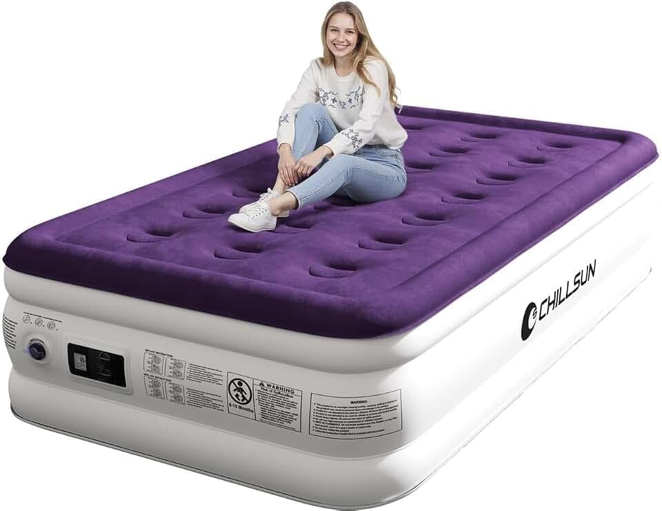 CHILLSUN Luftmatratze 1 Person mit integrierter Pumpe, selbstaufblasend 190x100x40 cm, extra Dicke wasserdichte Flockoberfläche, schnelles Aufblasen, platzsparendes Gästebett für Camping & Zuhause