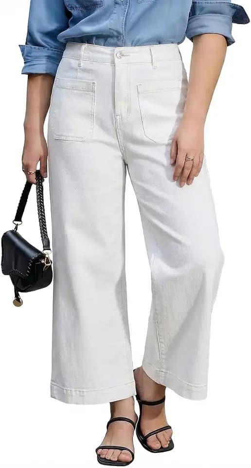 Eytino Womens Plus Size Jeans High Waisted Cropped Denim Pants with Pocket