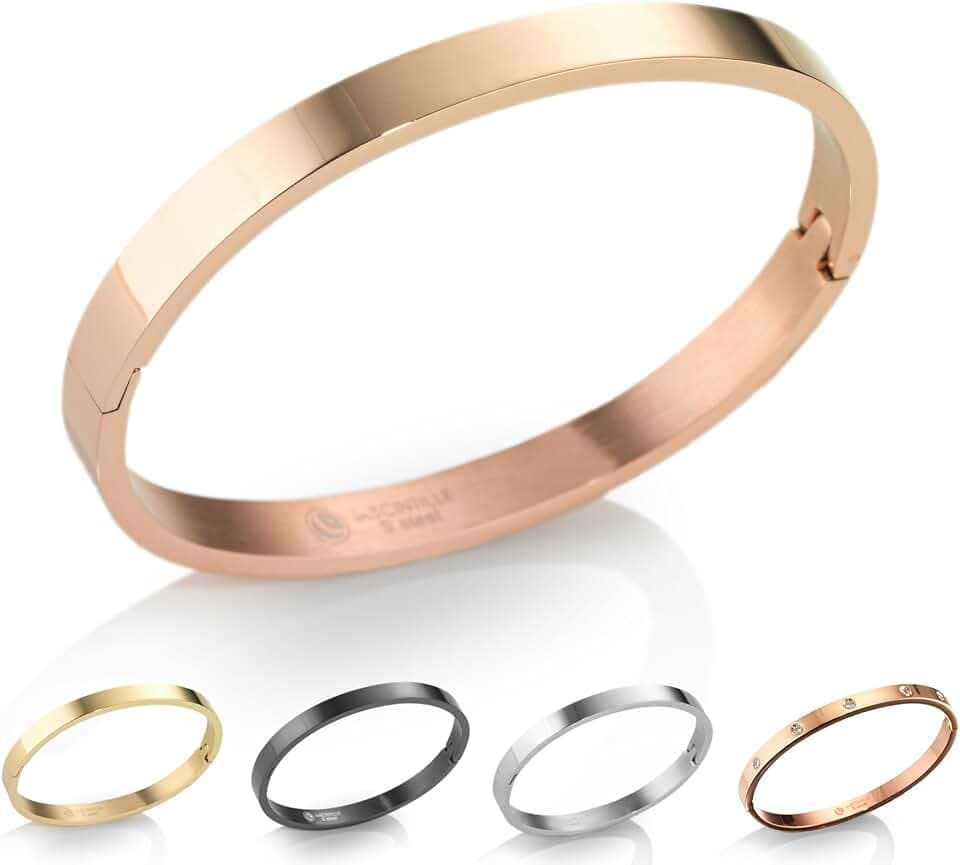 inSCINTILLE Schmuck Damen Armreif Edelstahl Zirkonia einfache Stil Liebe Armband 4/6/8mm mit Schließe Armspange Gravur, Gold/Silber/Schwarz, Inklusive Geschenkbox