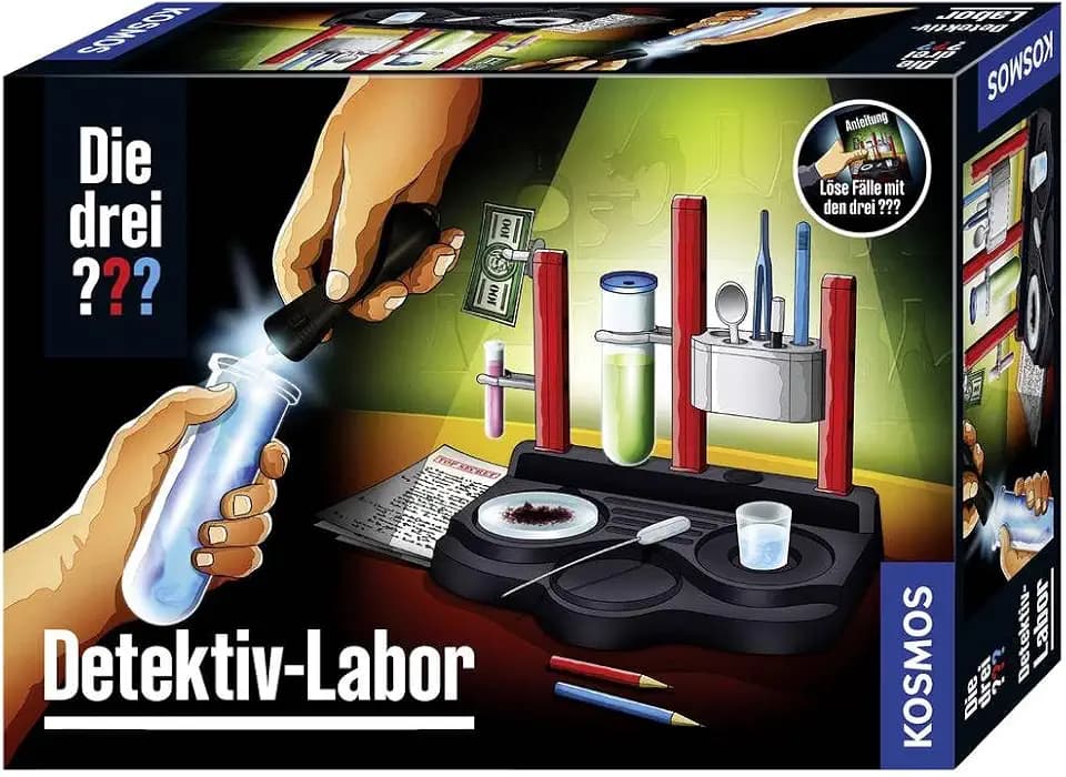 Die drei ??? Detektiv-Labor von KOSMOS, Untersuche Spuren und löse Geheimnisse, Laborstation zum Experimentieren mit viel Zubehör, Detektiv Spielzeug Set für Kinder ab 8 Jahren