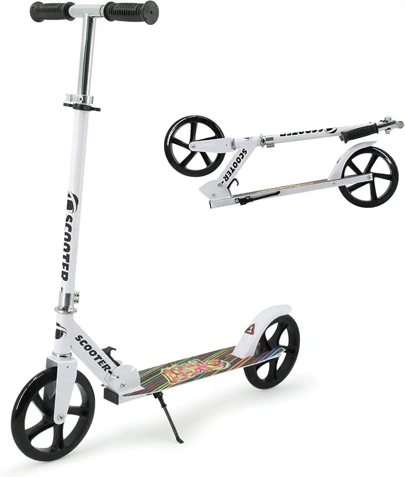 Kick Scooter for Ages 6+, Kids, Teens & Adults. Foldable Lightweight Scooter with 8 Inch Big Wheels, Max Load 240 LBS, 3 Adjustable Levels, Rear Brake, Gift for Childs