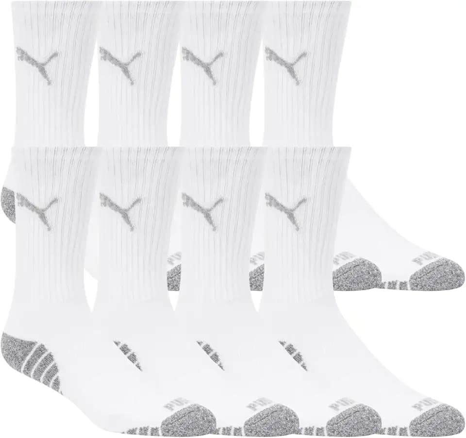 Puma Drycell Men's Crew Socks, White, 8 Pairs, Fits Shoe Sizes 6-12