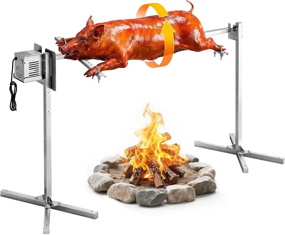 VEVOR Spanferkelgrill Lammgrill Spießbratengrill 1321 mm Rotisserie-Grill AC 220-240 V, 8-stufiges elektrisches Rotisserie-Grill-Set mit 40 kg Tragkraft, 38 W Motor Grillset für Partys
