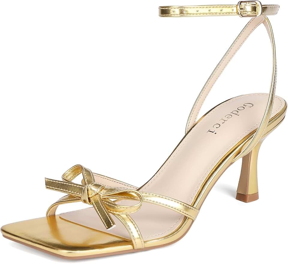 Goderci Kitten Heels with Bow Strappy Heels for Women