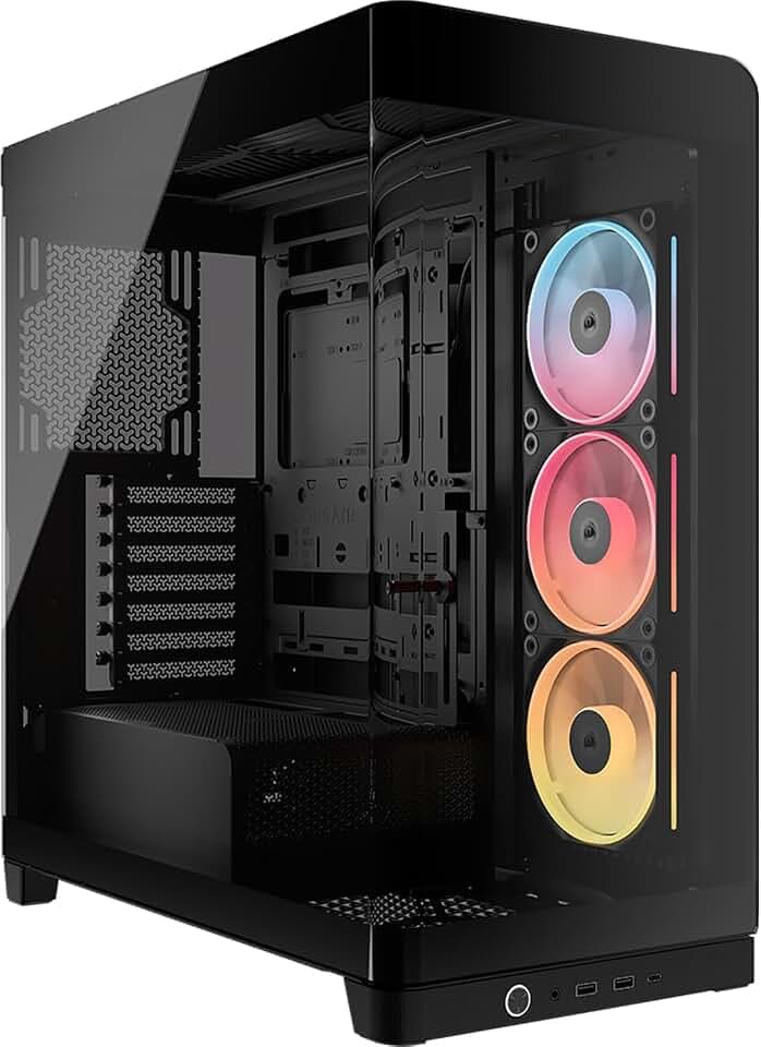 CORSAIR Frame 4500X LX-R RGB LINK Panoramaglas Mid-Tower-PC-Gehäuse – InfiniRail Lüftermontagesystem, Passend für Zwei 360 mm Radiatoren, GPU Anti-Sag, Enthält 3X LX120R RGB LINK Lüfter – Schwarz