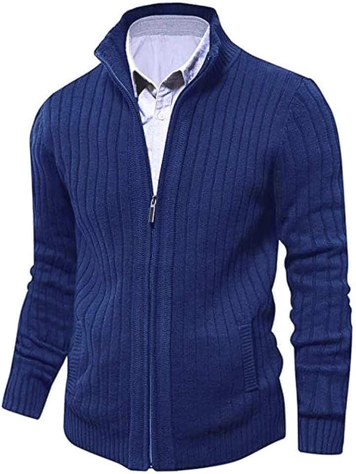 AOLI RAY Herren Strickjacke mit Reissverschluss Cardigan Stehkragen Pullover Feinstrike Sweaters mit 2 Taschen