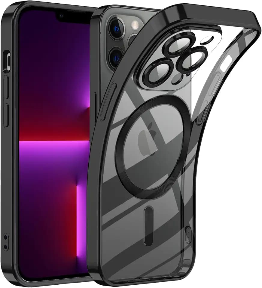 TUUTPU Handyhülle für iPhone 11 Pro Max Hülle mit Magsafe, Magnetisch Clear Transparent Schlanke Schutzhülle Kameraschutz Eingebaut Nie Gelb Stoßfest Durchsichtig Dünn Case Cover, Schwarz