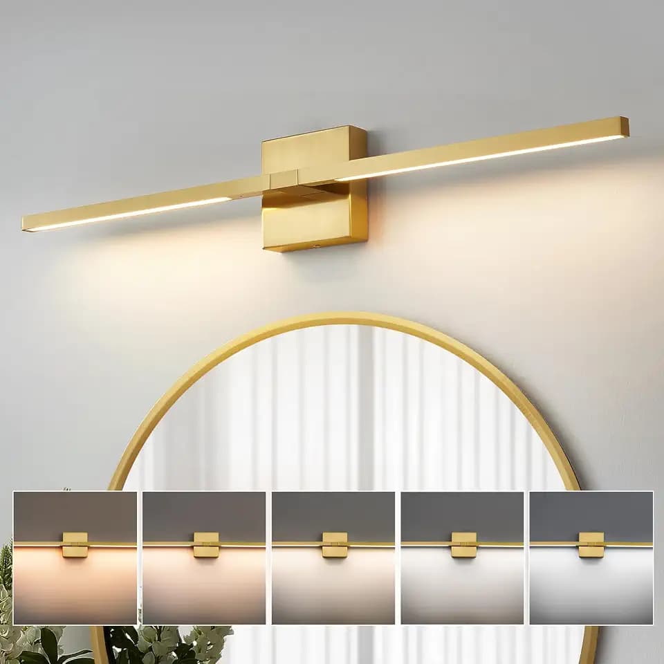 Gold Bathroom Vanity Light Fixtures - 30 inch Rotatable Modern 5CCT LED Vanity Lights for Bathroom Lighting Fixture Over Mirror Dimmable Bathroom Wall Sconce