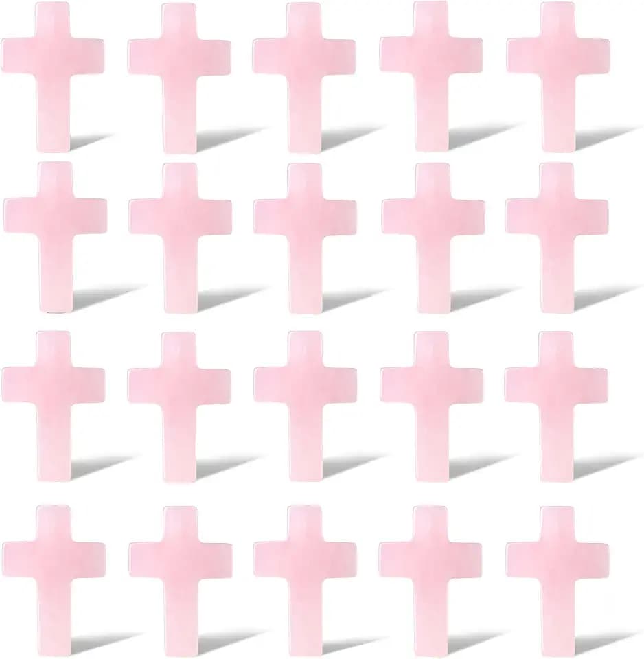 QINJIEJIE Rose Quartz Crystal Cross Stones Bulks Gemstone Pocket Crosses
