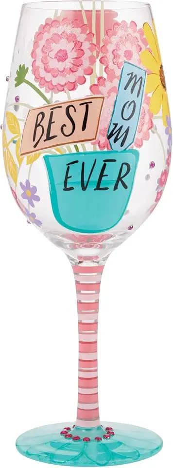 Enesco Designs by Lolita Best Mom Ever Hand-Painted Artisan Wine Glass, 15 Ounce, Multicolor