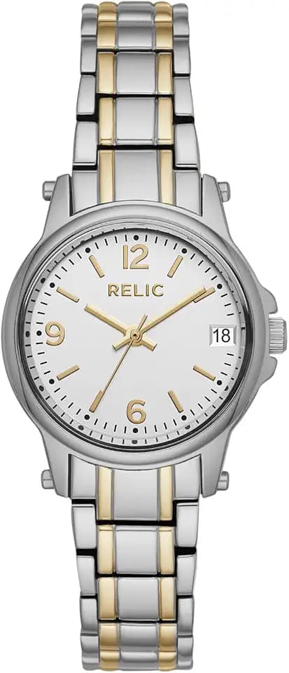 Relic by Fossil Women's Matilda Three-Hand Date Silver and Gold Two-Tone Alloy Metal Bracelet Watch, Watch for Women