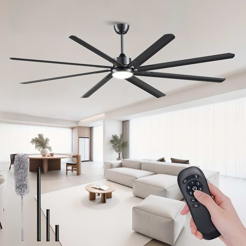 Modern 84 Inch Led Ceiling Fans With Lights, 1-6 Wind Speeds 3cct Black 84" Indoor | Outdoor Large Ceiling Fans With Lights And Remote For Warehouses Patios Porch Barns