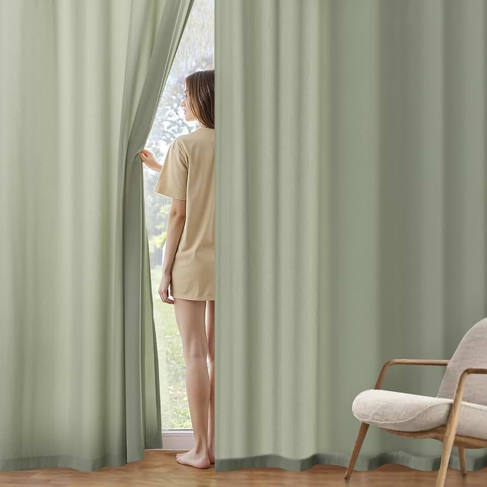 MIULEE Sage Green Semi Sheer Privacy Curtains Drapes 2 Panels 52W x 96L
