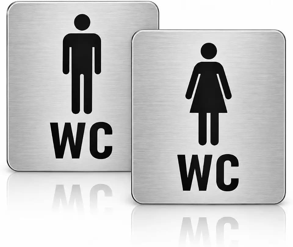 2 Stück WC Schild Selbstklebend, Toilettenschilder Damen Herren, Edelstahl Toilettenschild Selbstklebend, Ideales Gäste WC Schild, für Büro Restaurant Gäste innen außen