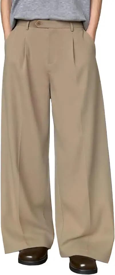 Susclude Mens Baggy Wide Leg Pants Pleated A Line Slacks Loose Casual Dress Pants Old Money Oversized Y2K Stylish Trousers