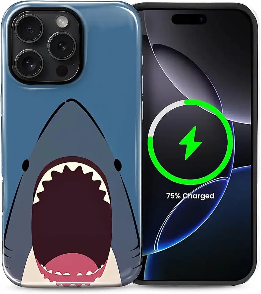 Magnetic Case for iPhone 16 Pro Max, Compatible with Magsafe PC Hard Shell Silicone Inner Bumper Anti-Scratch Full-Body Cover Shockproof Slim Design Funny Animal Shark