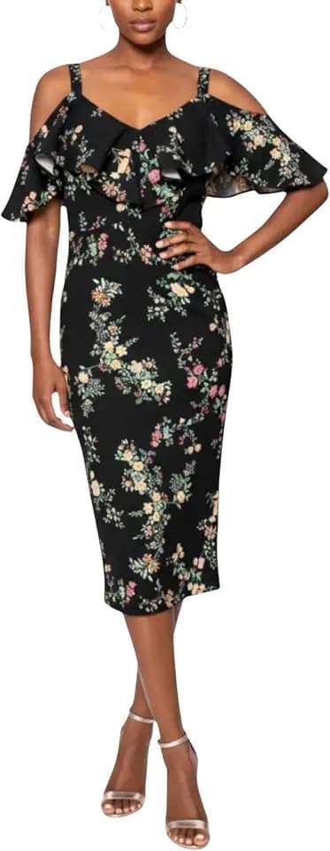Rachel Rachel Roy Women's Marcella Elegant Off-Shoulder Bodycon Midi Cocktail Party Dress